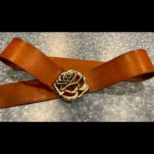 Garugliei Brown Leather Belt- Silver Rose Buckle- L (FLASH SALE- 1 DAY ONLY)
